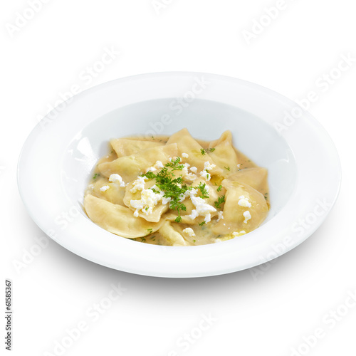 Traditional polish and ukrainian dumplings with healthy vegetari