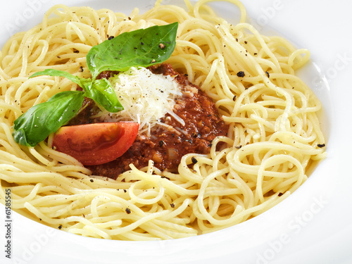 Delicious healthy spaghetti bolognese. Pasta with meat tomato sa