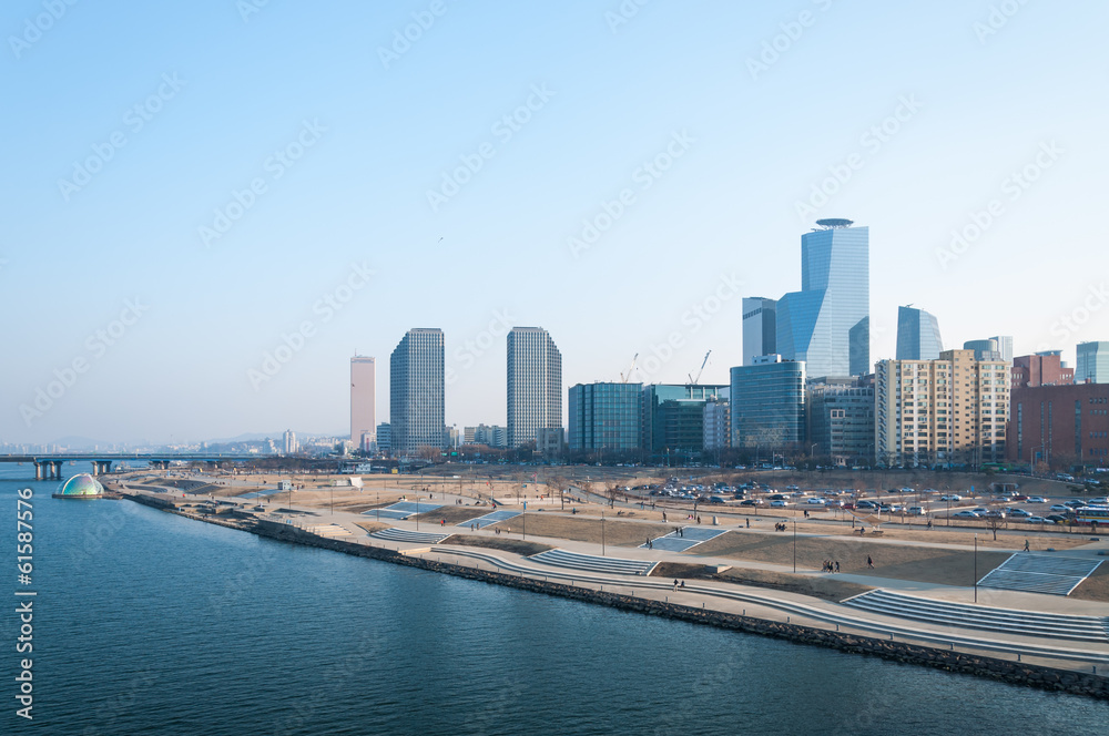 The skyline of the Yeouido business district in Seoul.