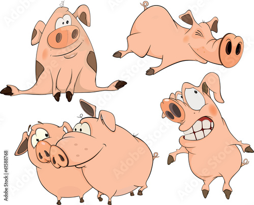 a set of cheerful pigs cartoon