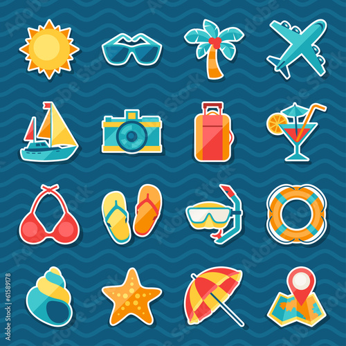 Travel and tourism sticker icon set.