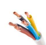 closeup of a three-phase electric cable