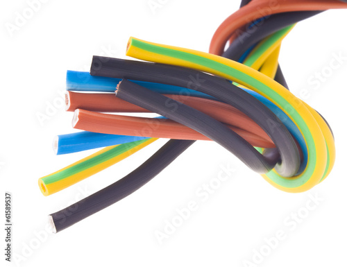 closeup of a three-phase electric cable