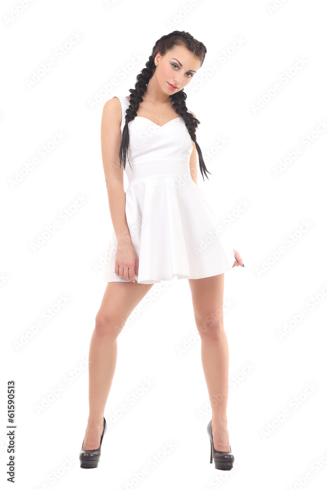 beautiful young brunette in a white dress beautiful young brunette in a white dress