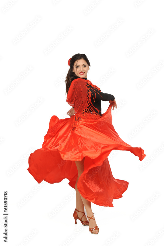 Fototapeta premium young woman dancing flamenco. Isolated on white