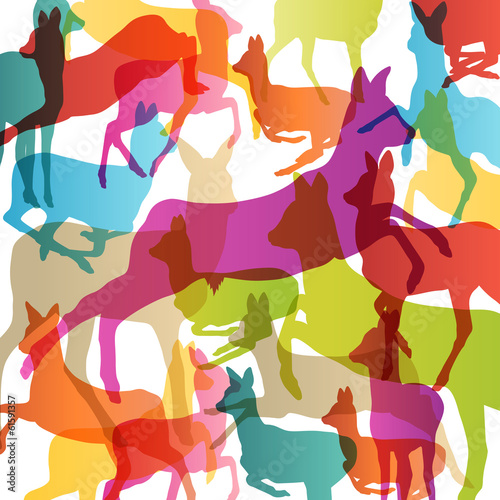 Doe venison deer silhouettes in abstract animal background illus