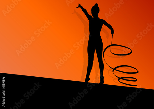 Active young girl calisthenics sport gymnast silhouette in acrob