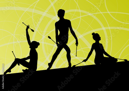 Active young girls calisthenics sport gymnasts silhouettes with