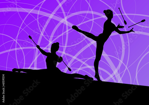 Active young girls calisthenics sport gymnasts silhouettes with