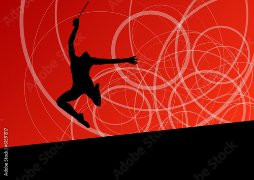Active young girls calisthenics sport gymnasts silhouettes with
