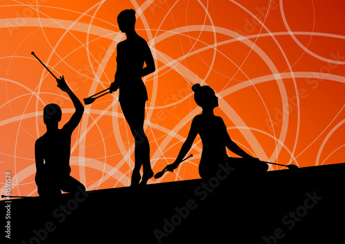Active young girls calisthenics sport gymnasts silhouettes with
