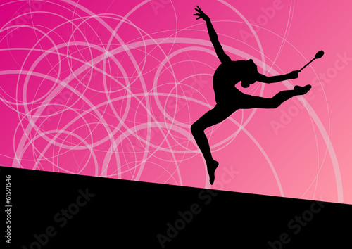 Active young girls calisthenics sport gymnasts silhouettes with