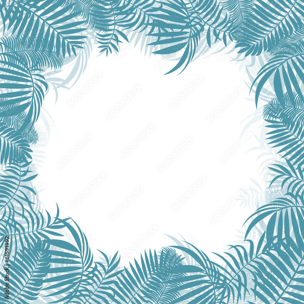 Tropical jungle rain forest vector background blank frame templa