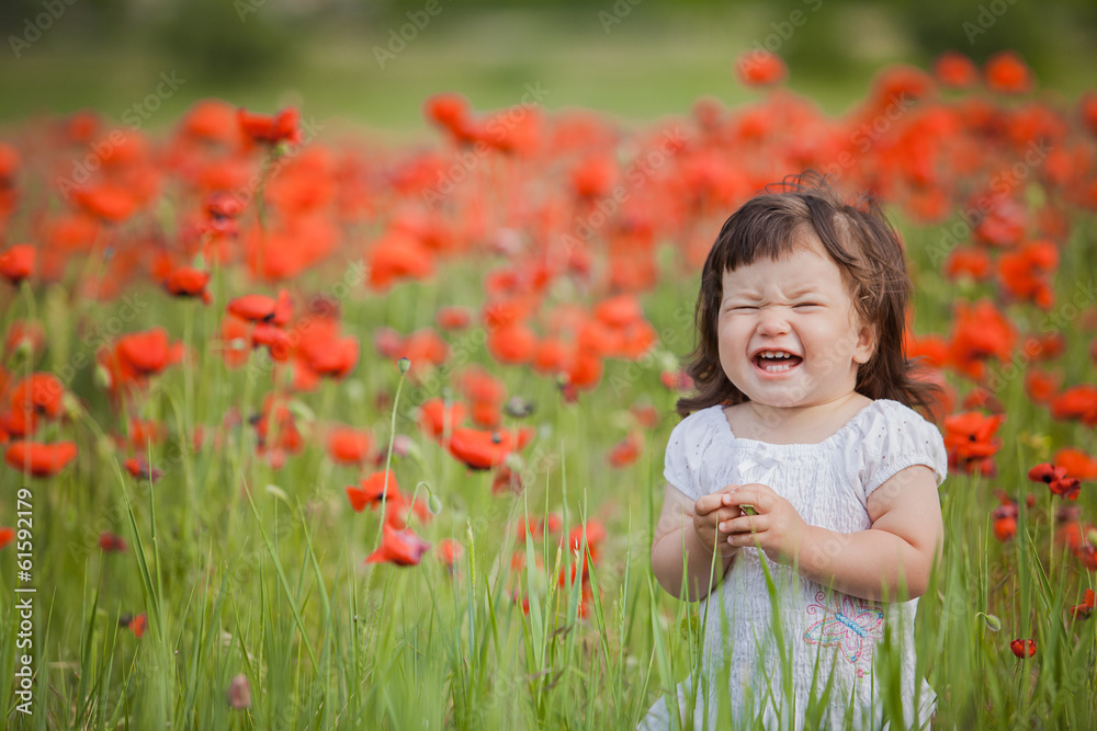 very happy child girl in poppy field very happy child girl in poppy field