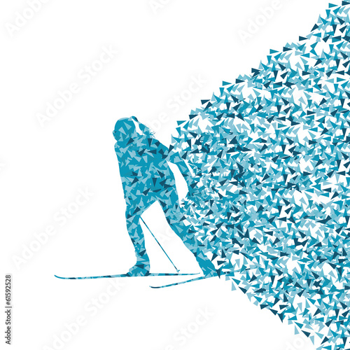 Skiing woman silhouette vector background concept made of fragme photo