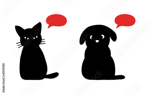 cat and dog silhouettes with talking bubbles
