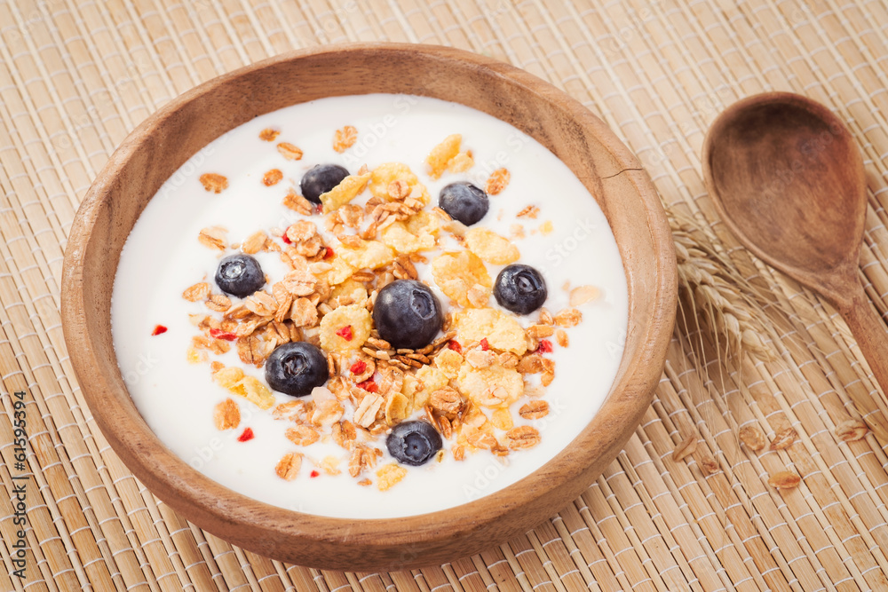Muesli with yogurt and fresh blueberries. Healthy breakfast. Muesli with yogurt and fresh blueberries. Healthy breakfast.