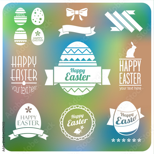 Vector set of easter  decorative elements and labels. Flat desig