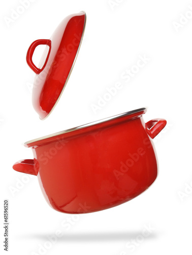 Red cooking pot isolated on white background