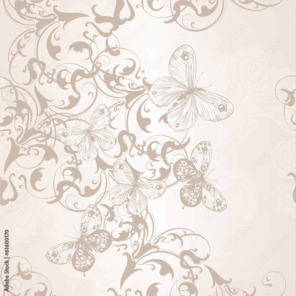 Seamless vector wallpaper pattern with swirl floral element and