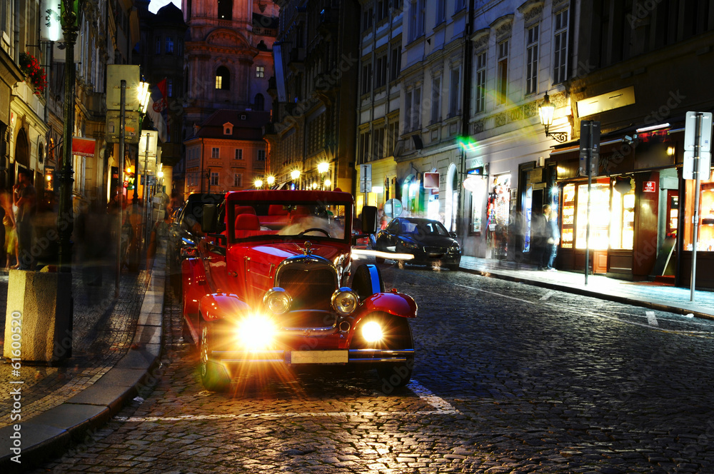 retro car in the night retro car in the night