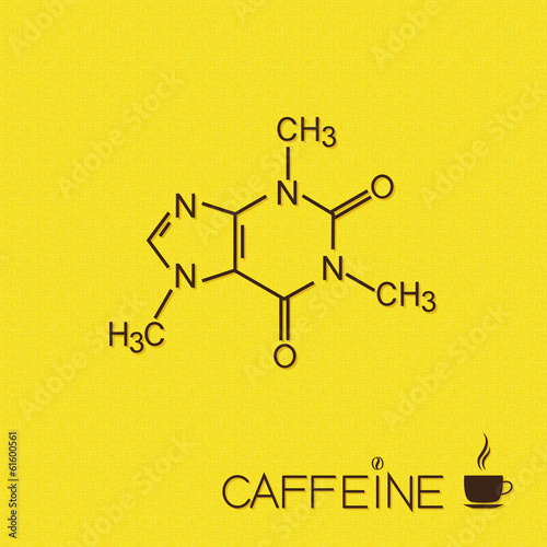 Caffeine molecule and cup of coffee over burlap texture