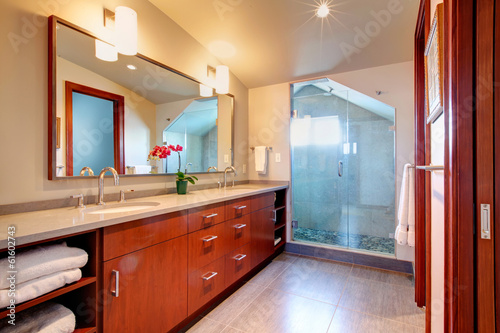 Bathroom with glass door shower