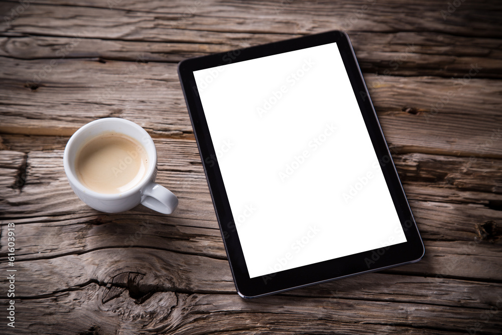 Workspace with tablet and coffee Workspace with tablet and coffee