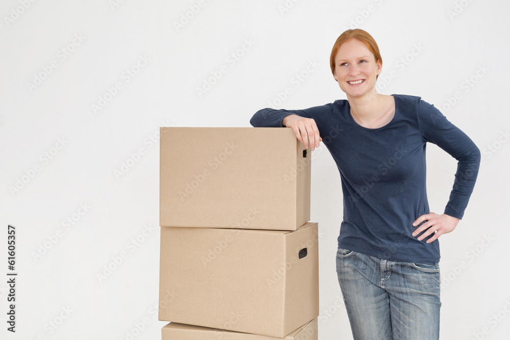 Happy Woman with Moving Boxes Happy Woman with Moving Boxes
