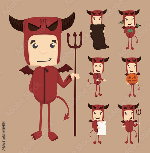 Set of devil characters poses