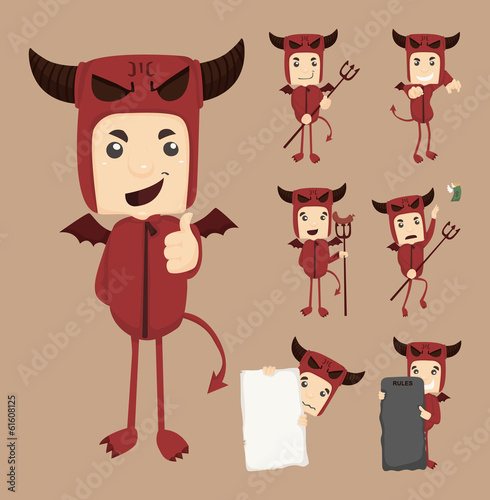 Set of devil characters poses