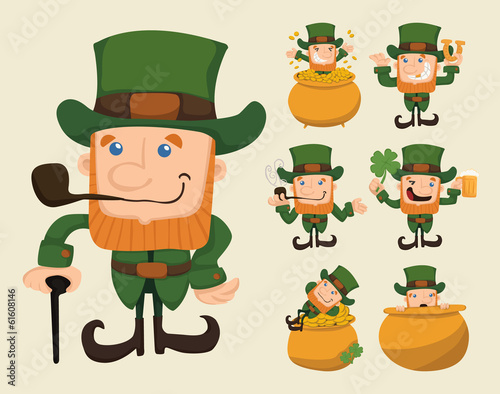 Set of leprechaun characters poses