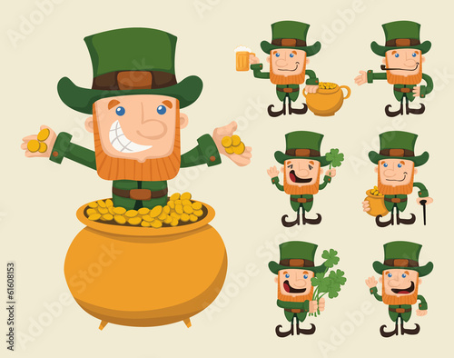 Set of leprechaun characters poses