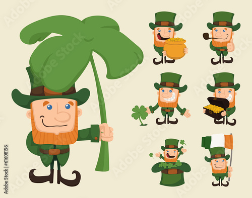 Set of leprechaun characters poses