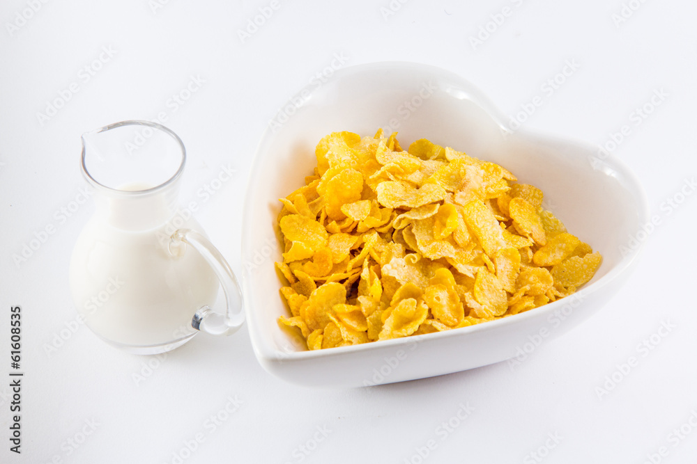 A bowl of nutritious and delicious corn flake cereal with milk A bowl of nutritious and delicious corn flake cereal with milk