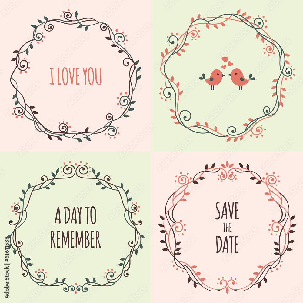 Set of four floral frames