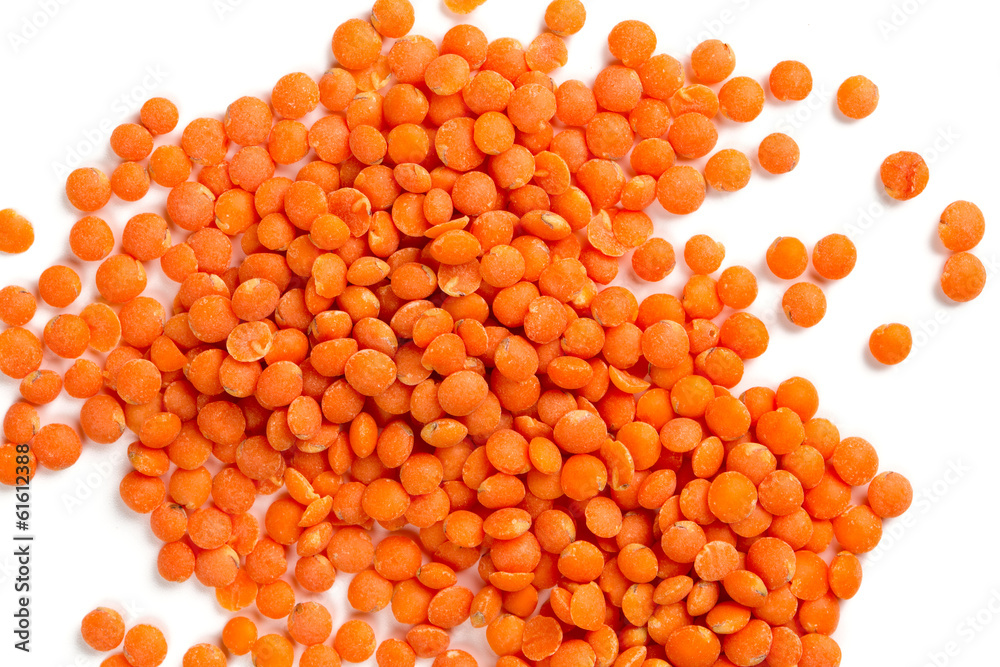 red lentils isolated on white