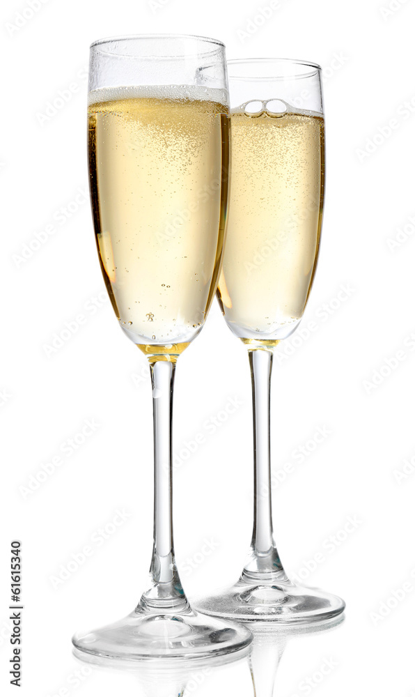 Glasses of champagne, isolated on white