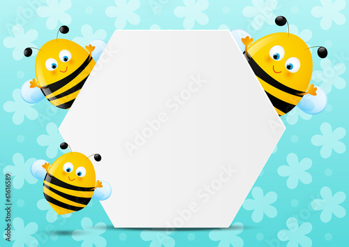 Cute bees with paper sheet