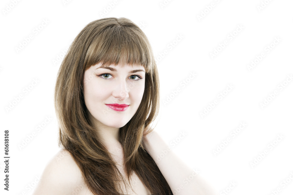 Portrait of  beautiful girl on white background.