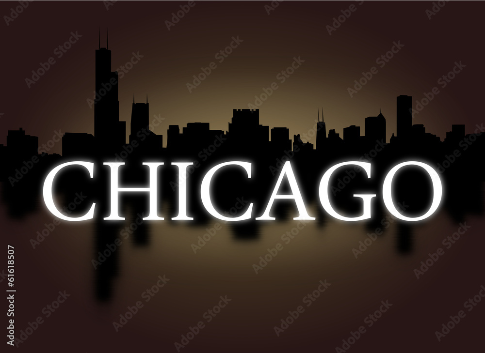 Chicago skyline reflected with dramatic sky illustration