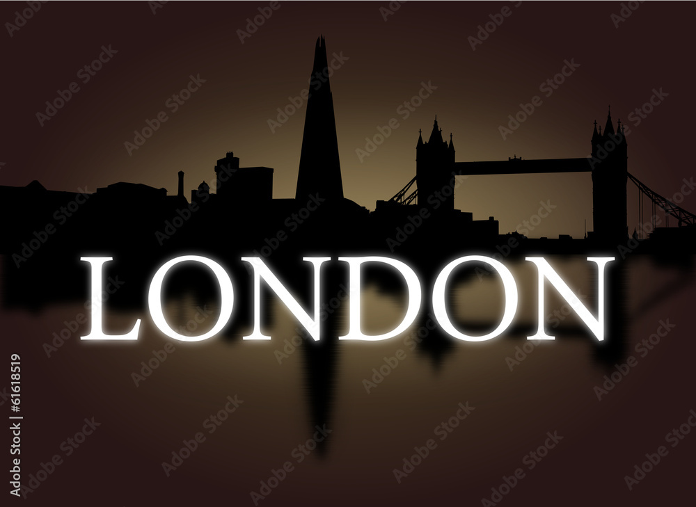 Obraz premium London skyline reflected with dramatic sky illustration