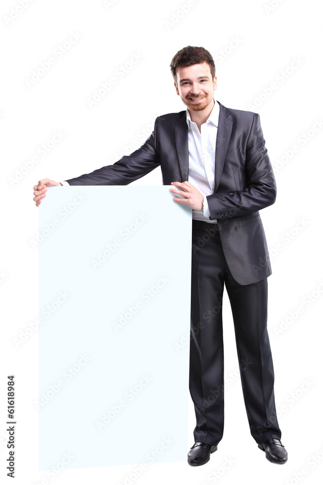 Happy business man presenting with copy space for your text Happy business man presenting with copy space for your text
