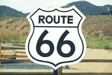 Aluminium schilderij Route 66 Klassiek Route 66 verkeersbord  © Frédéric Prochasson