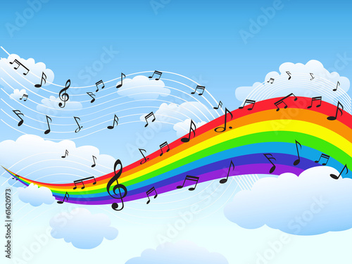 happy rainbow with music note background