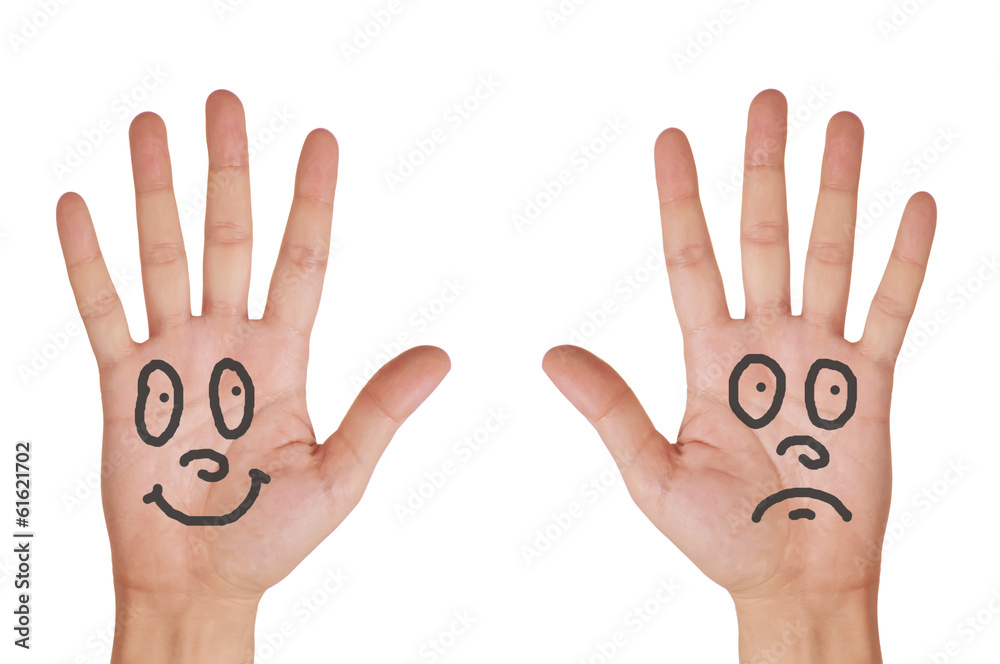 Hands with smile faces isolated on white Hands with smile faces isolated on white