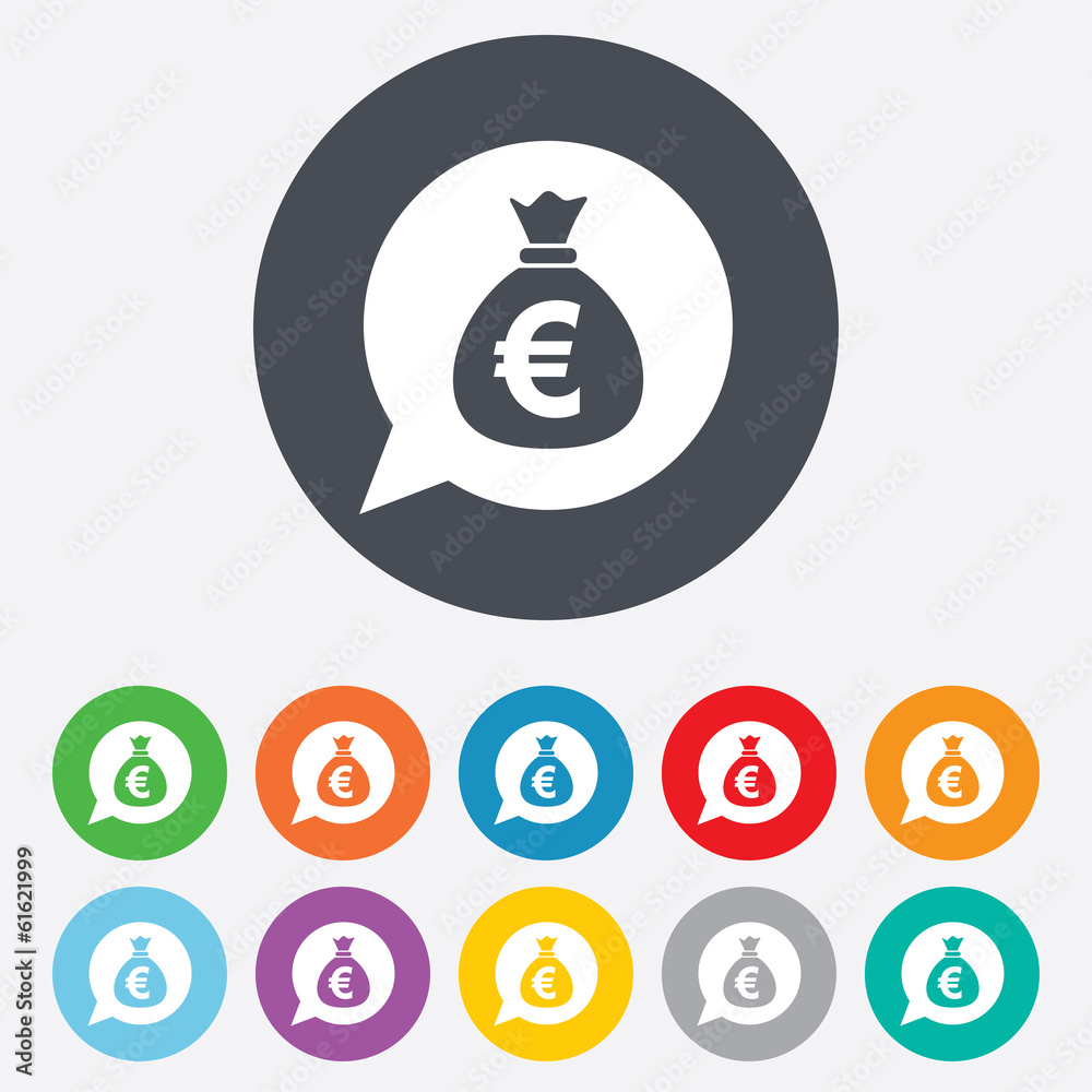 Money bag sign icon. Euro EUR currency. Money bag sign icon. Euro EUR currency.