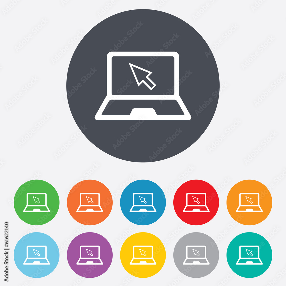 Laptop sign icon. Notebook pc with cursor symbol Laptop sign icon. Notebook pc with cursor symbol