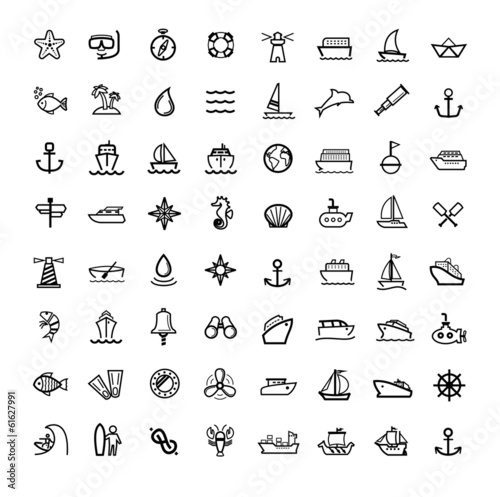 vector black boat and ship icons set