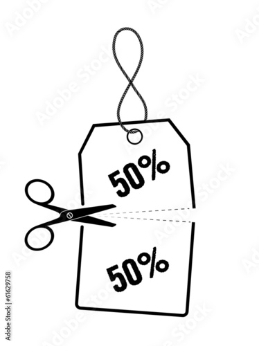 price tag in half on a white background
